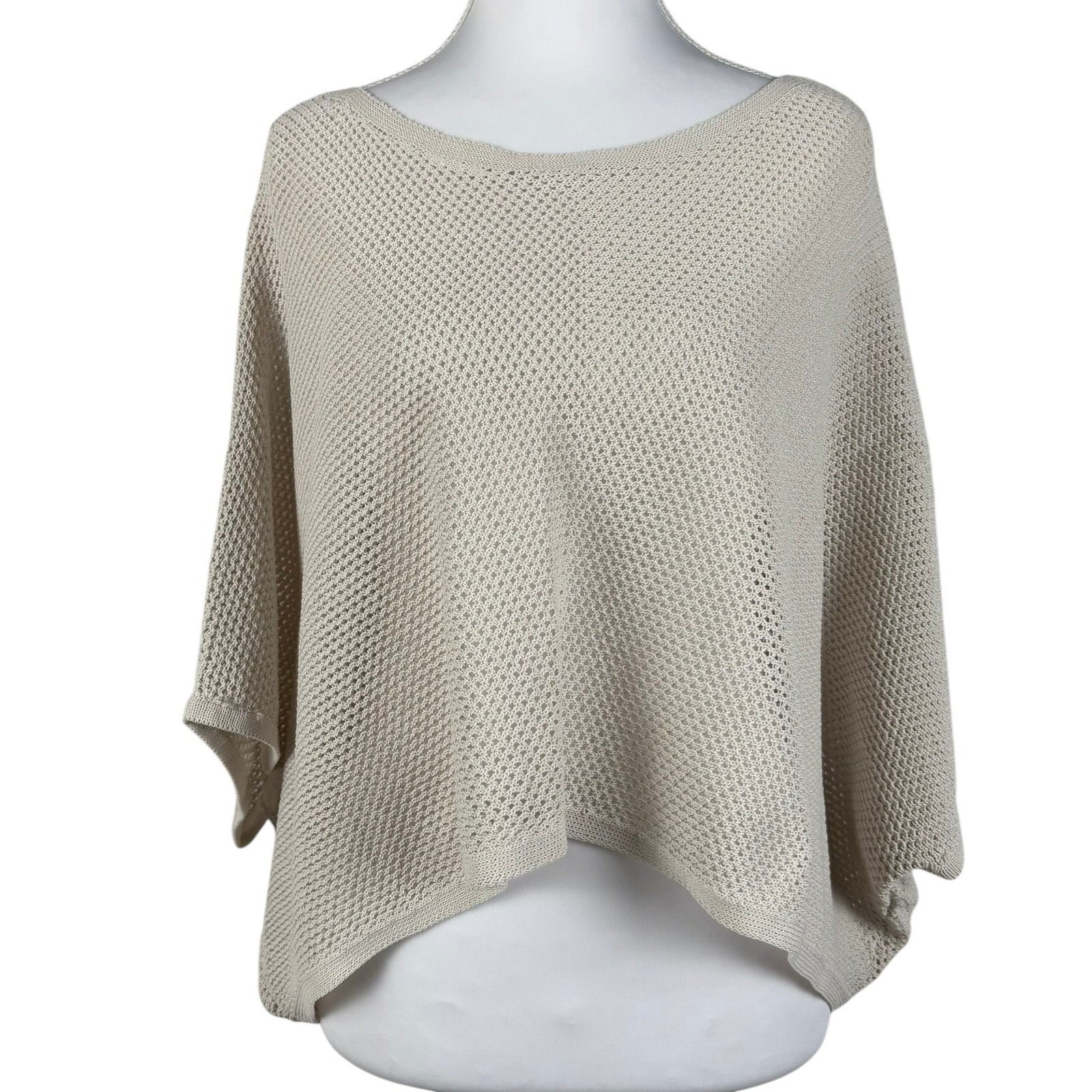 Eileen Fisher Organic Cotton Sweater Womens M Open Knit Box Top Neutral Usa Nwt